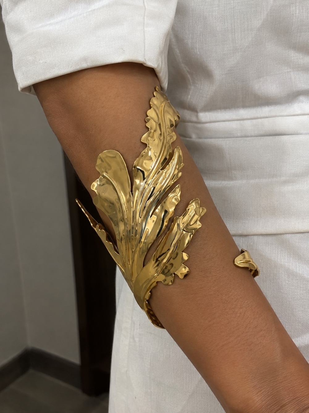 Gold Leaf Sculptural Arm Cuff Bracelet